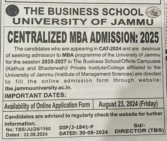 MBA ADMISSION ADVERTISEMENT 2025