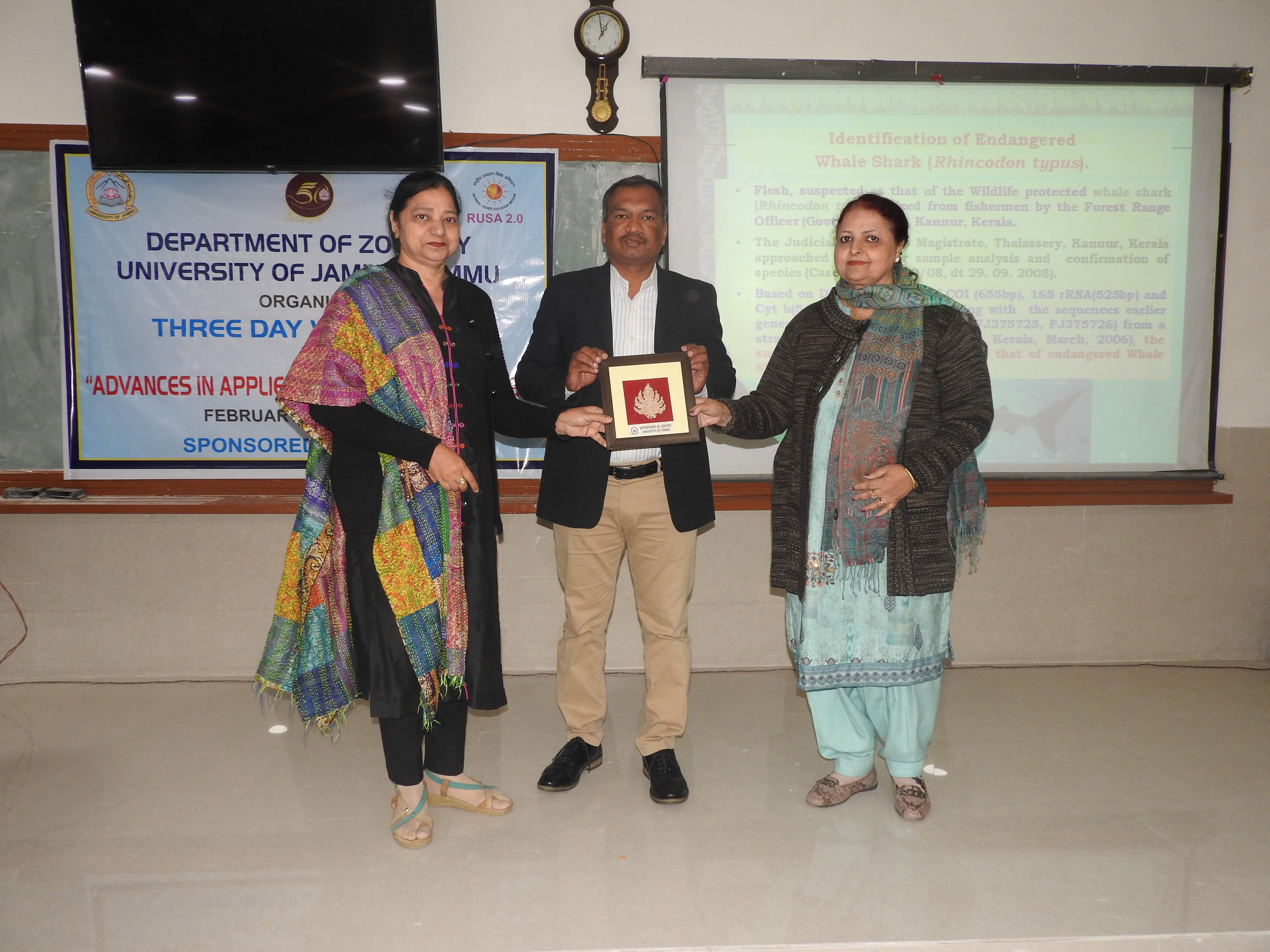 The Department of Zoology, the University of Jammu organized a three-day workshop on "Advances in Zoological Techniques" on 18th-20th February 2020.